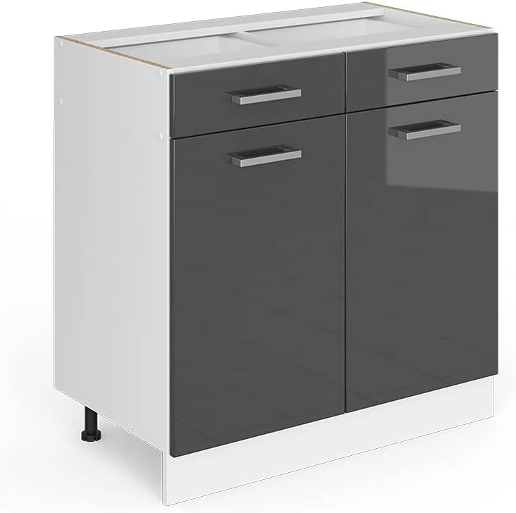 Mobiletto base per cucina R-Line, Antracite lucido, 80 cm senza piano di lavoro, per la libera combinazione all'interno di sistemi cucina modulari