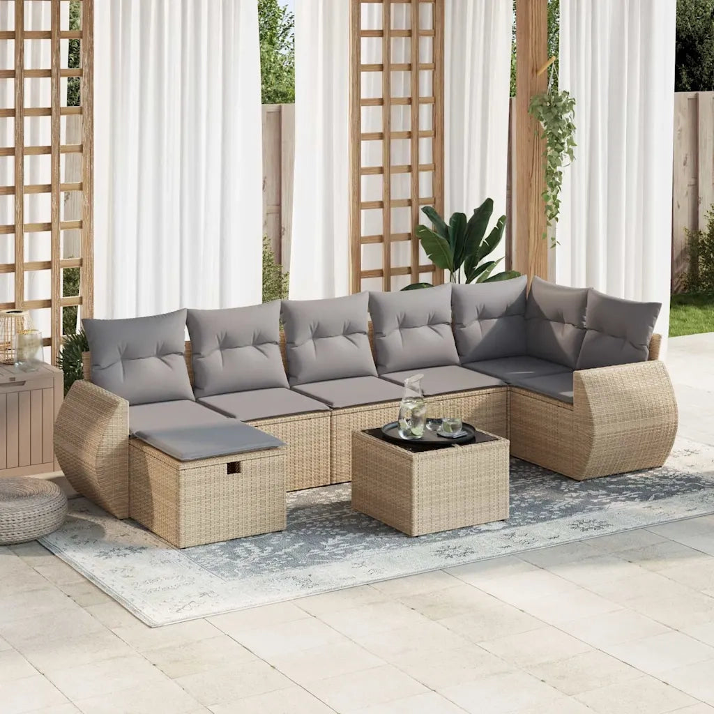 Set Divano da Giardino 8 pz con Cuscini Beige in Polyrattan 3325615