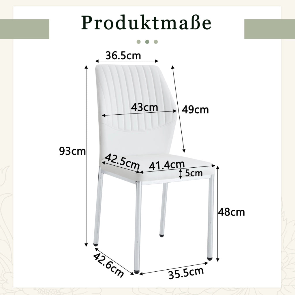 Set di 4 sedie da pranzo in PU bianco e metallo argento
