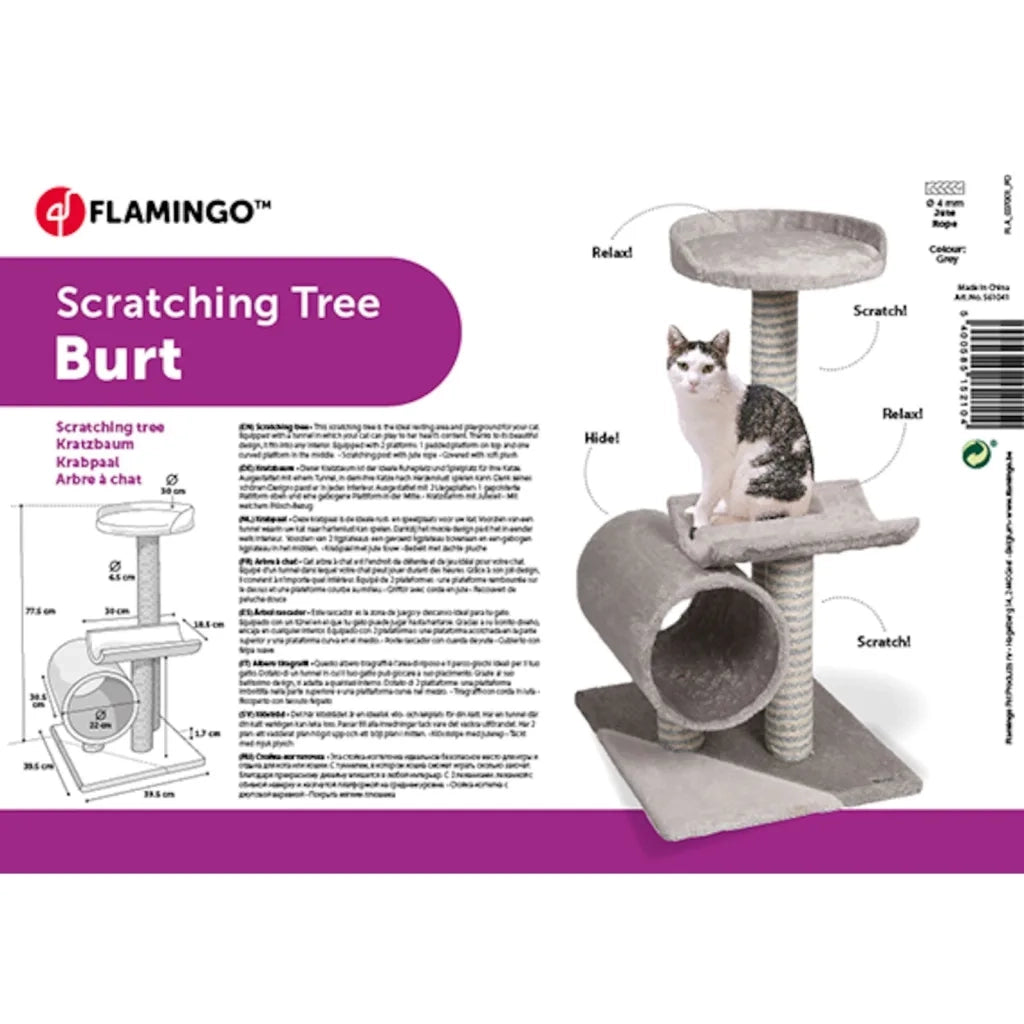FLAMINGO Albero Tiragraffi per Gatti Burt 40x40x77 cm Grigiocod mxl 106949