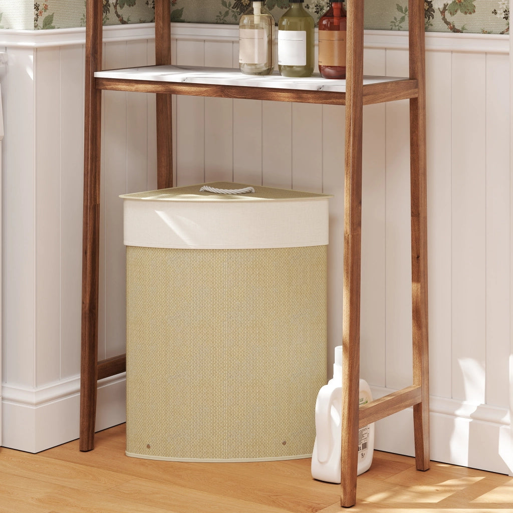 Cestino Angolare per Biancheria in Bamb¨´ 55L ¨C Zephmum ¨C 35x35x60 cm Crema