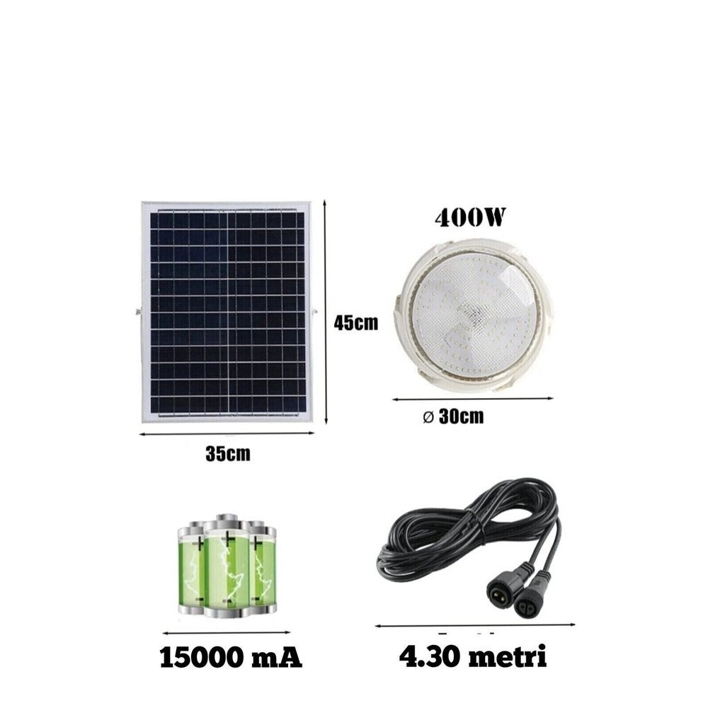 Trade Shop - Plafoniera Faro Led Pannello Solare 400 W Con Sensore Crepuscolare Ip65 Esterno -
