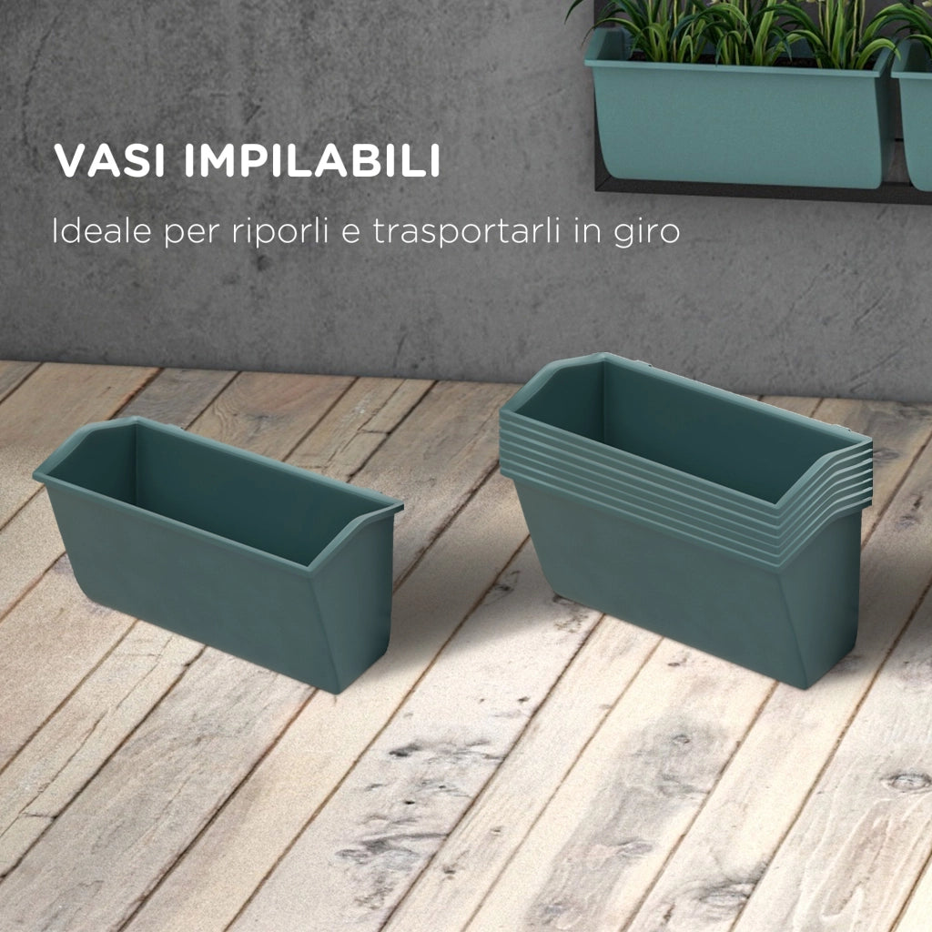 Orto Verticale da Parete a 4 Livelli con 8 Vasi, in Acciaio e Plastica, 52x14x90 cm, Verde Scuro e Nero
