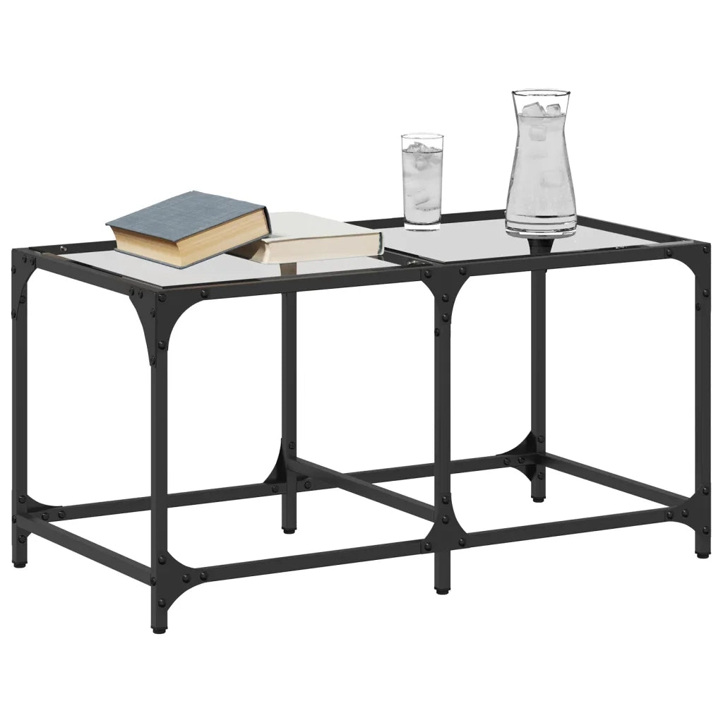 2 pz Tavolini da salotto | Tavolino da caff¨¨ | Tavolino da Soggiorno con Piano Vetro Trasparente 78,5x40x40 cm Acciaio
