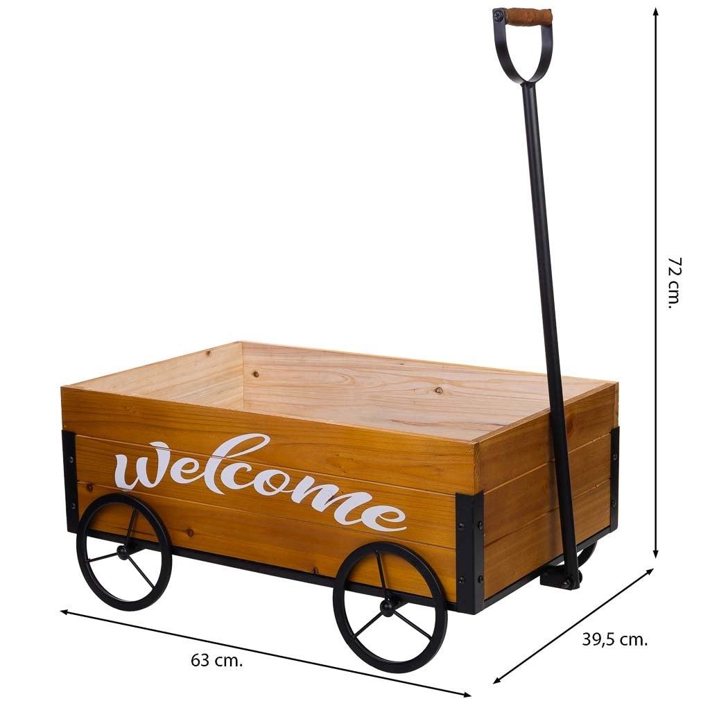 Carriola in legno e metallo con maniglia di traino 63x39,5x72h cm
