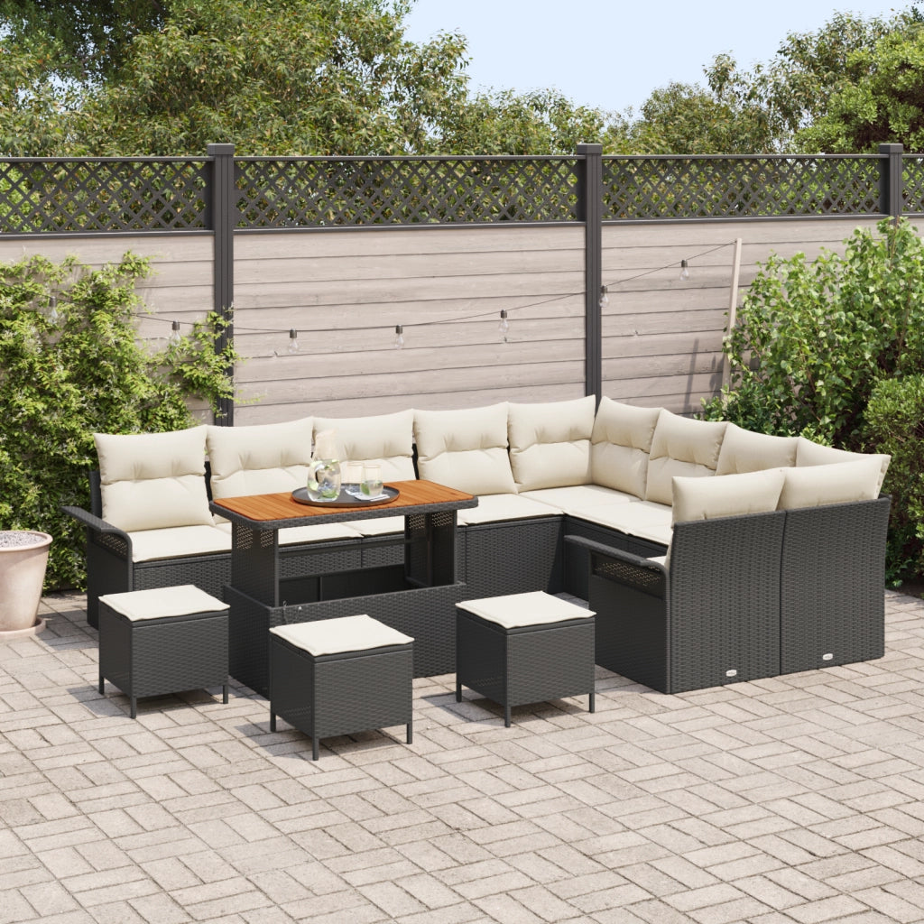 Set di divani da giardino  da 13 pezzi con cuscini Nero Polyrattan