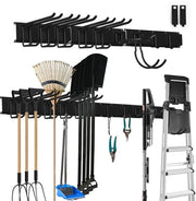 Sistema di Supporto per Attrezzature da Giardino, Regolamento per la Parete della Garage, Raccordo di Ricarico Robusto in Acciaio Inox con 9 Ganci, Supporto per Pennelli e Pennelli per Pennelli e Conservazione degli Strumenti (Nero)
