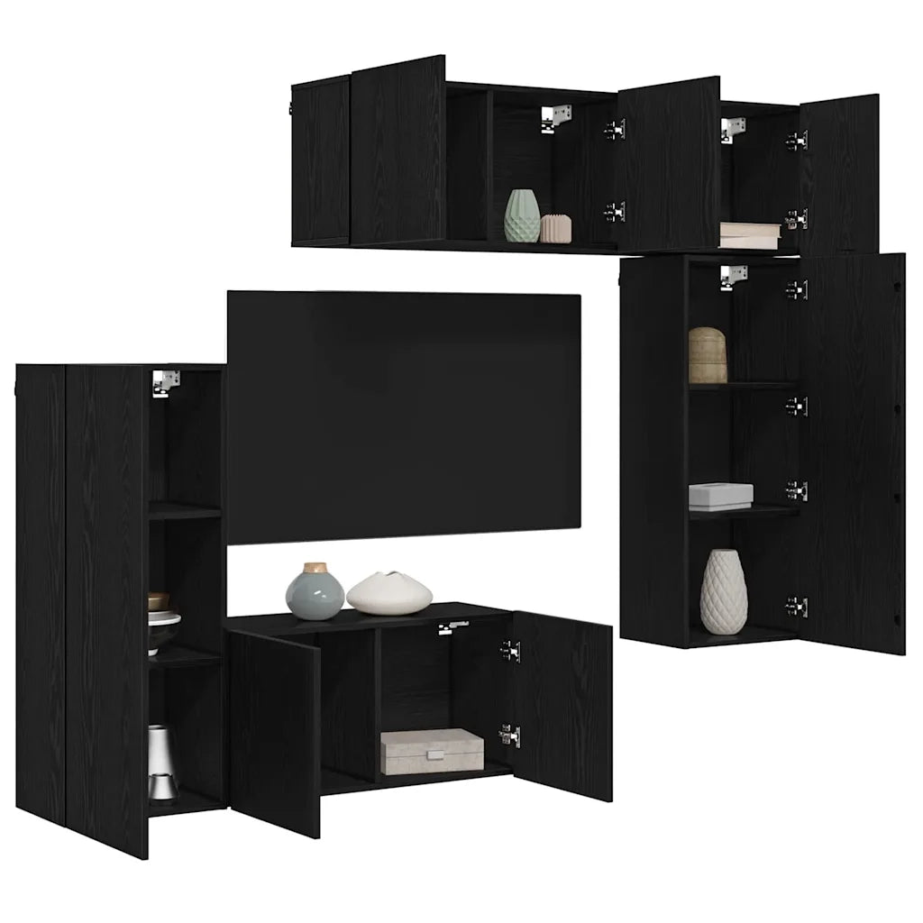 Unit¨¤ TV da Parete 5 pz | Armadietto TV | Mobile Porta TV Rovere nero Legno multistrato