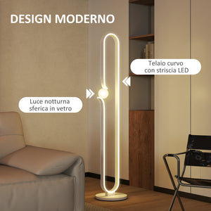 Lampada da Terra a LED Design ad Arco con Sfera in Vetro Luminosità Regolabile e Interruttore a Pedale Bianco