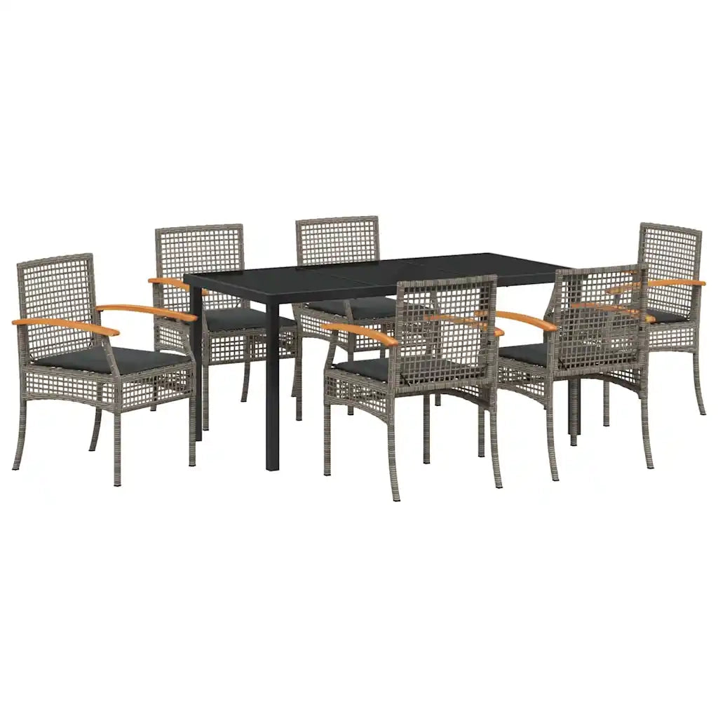 Set da Pranzo per Giardino 7 pcs Grigio e Nero Rattan 3380824
