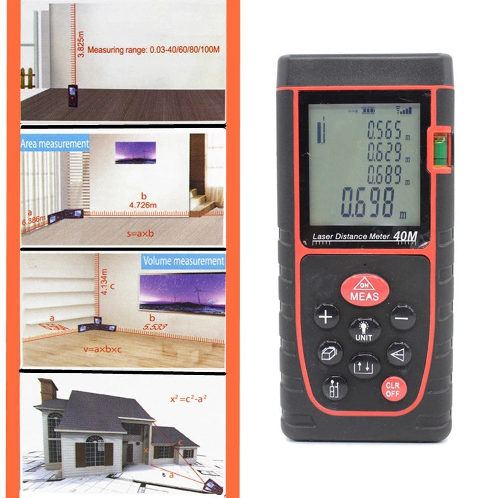 Trade Shop - Misuratore Di Distanza Metro Puntatore Laser Ultrasuoni Display Lcd Misura 40 Mt -