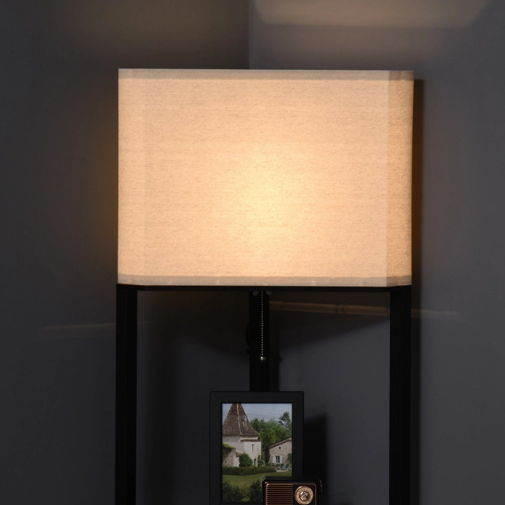 Easycomfort Lampada da Terra Angolare con Ripiani e Paralume in Tessuto, 50x37x159cm, Nero