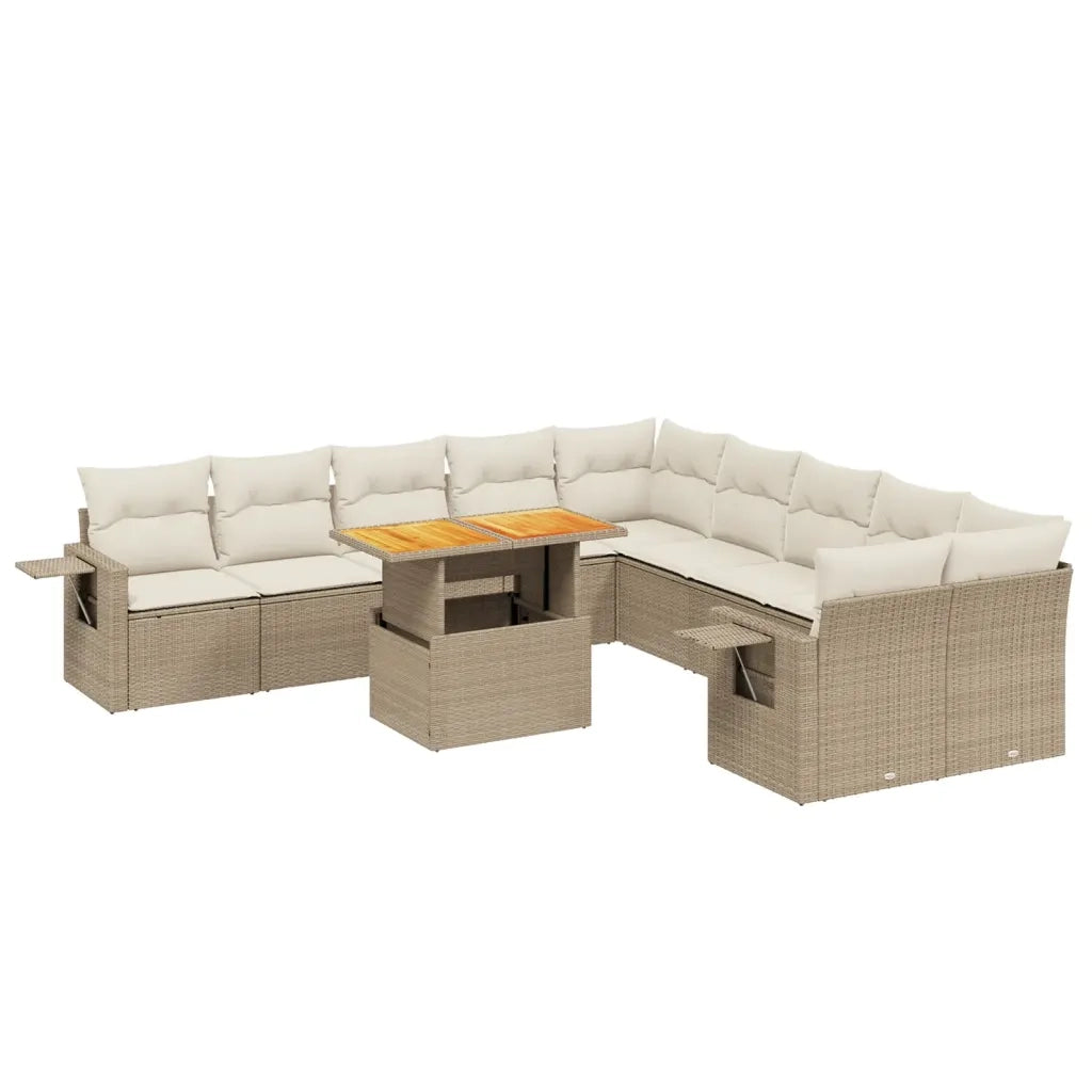 Set Divani da Giardino 11 pz con Cuscini Beige in Polyrattan 3271947
