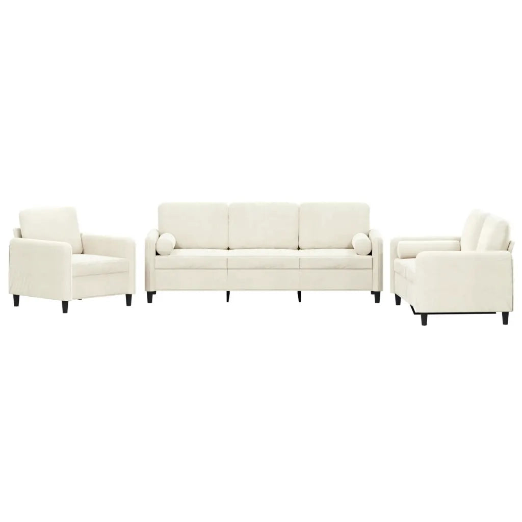 Set di Divani 3 pz con Cuscini Crema in Velluto 3201962