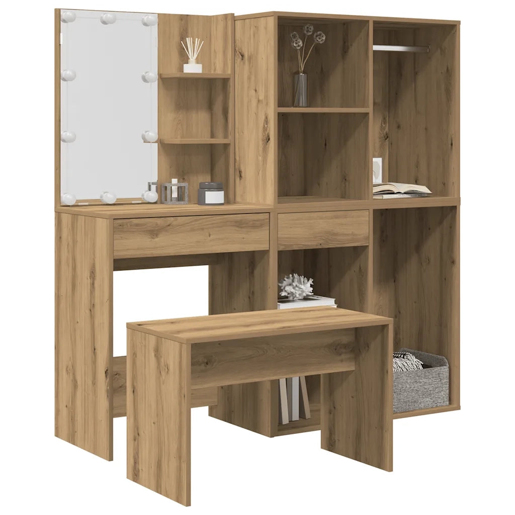Set Toeletta con LED Rovere Artigianale in Legno Multistrato 3329182