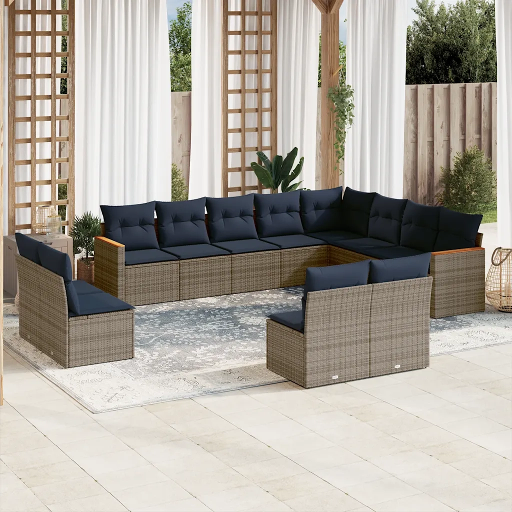 Set Divani da Giardino 12 pz con Cuscini Grigio in Polyrattan 3226474