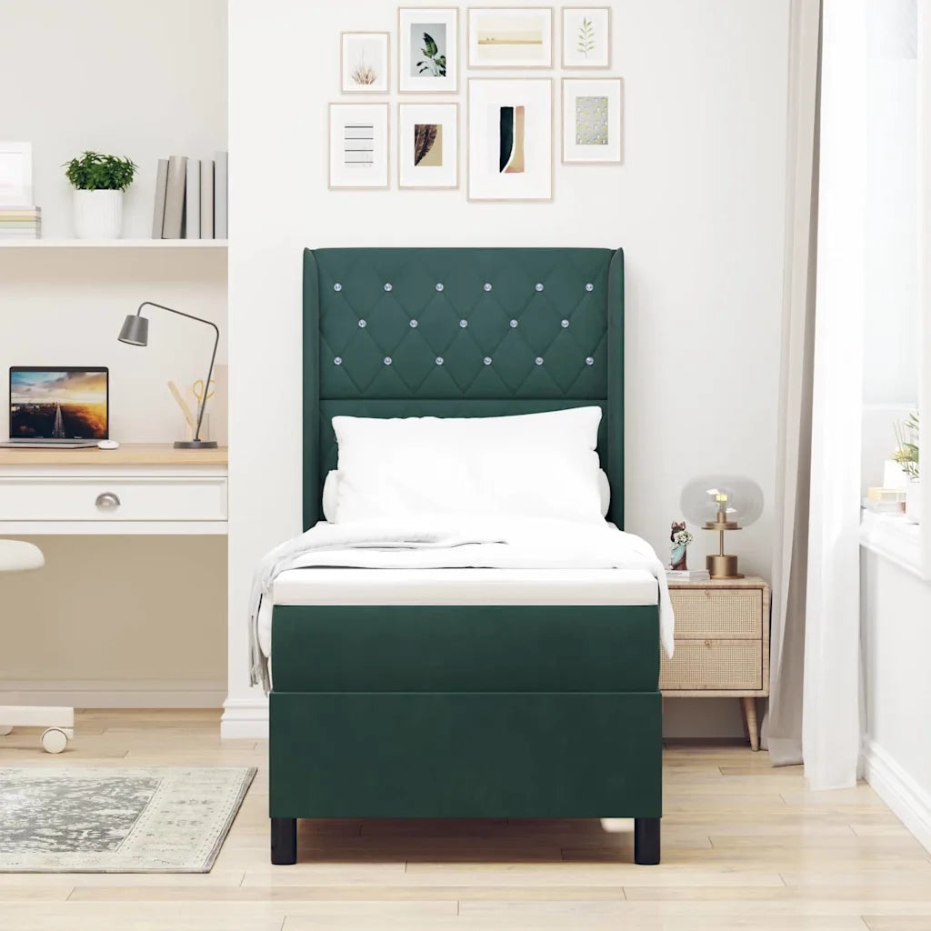 Letto a molle con materasso Verde Scuro 80 x 200 cm Velluto 3341927