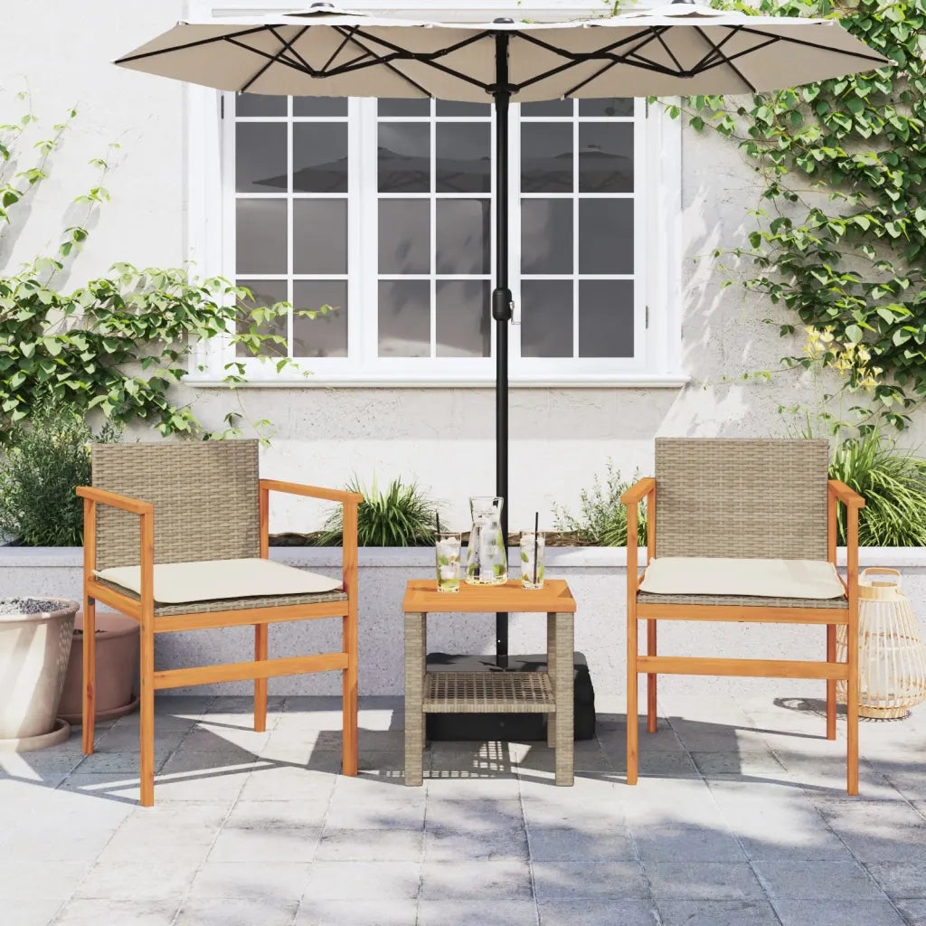 Sedie Giardino con Cuscini 2 pz | Sedie da Esterno Beige Polyrattan Legno Massello