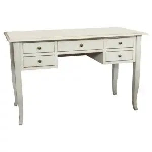Scrivania scrittoio in legno Shabby chic 5 cassetti bianca anticato