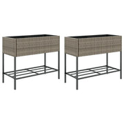 2 pz Fioriere | Cassetta per fiori | Vaso Giardino con Ripiani Grigie 90x40x75cm Polyrattan