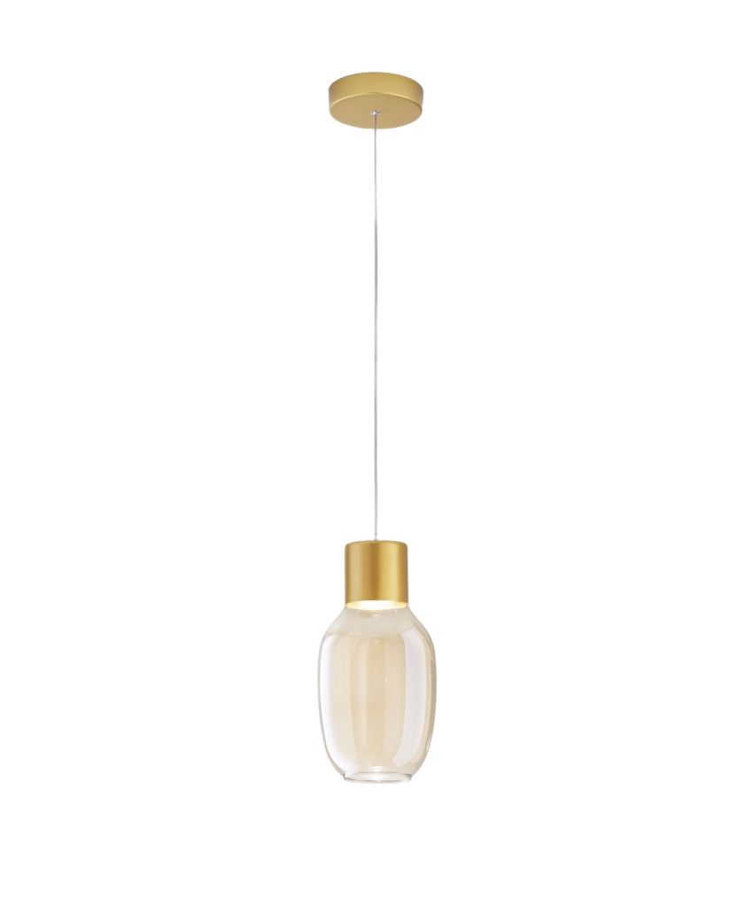Lampada a Sospensione LED Lapo 12W 1300lm 3000K Dimmerabile a step, Struttura in Metallo e Vetro Borosilicato Colore Cognac - 3768-40-365