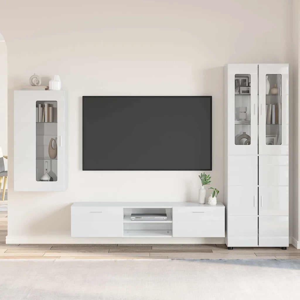 Set mobile TV con porta FLORIN Bianco Lucido Legno multistrato