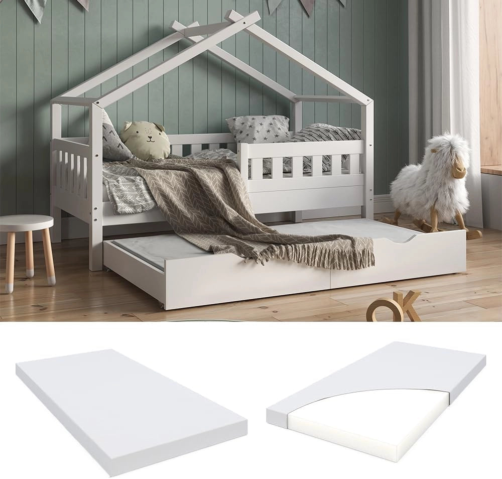 Materasso bambini, Bianco, 80 x 150 cm Grado di durezza H2, adatto per lettini e letti junior, lavabile in lavatrice