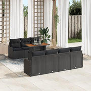 Set Divano da Giardino 8 Pezzi con Cuscini Nero Rattan Poliestere