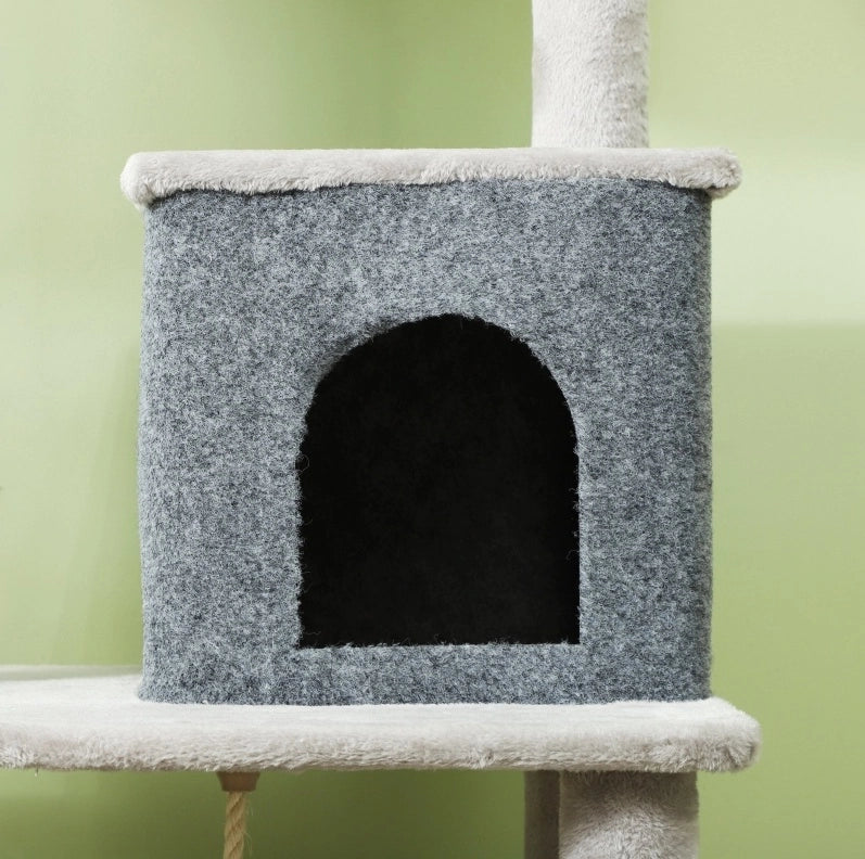 Tiragraffi per gatti 132 cm grigio chiaro con cuccia e piattaforme
