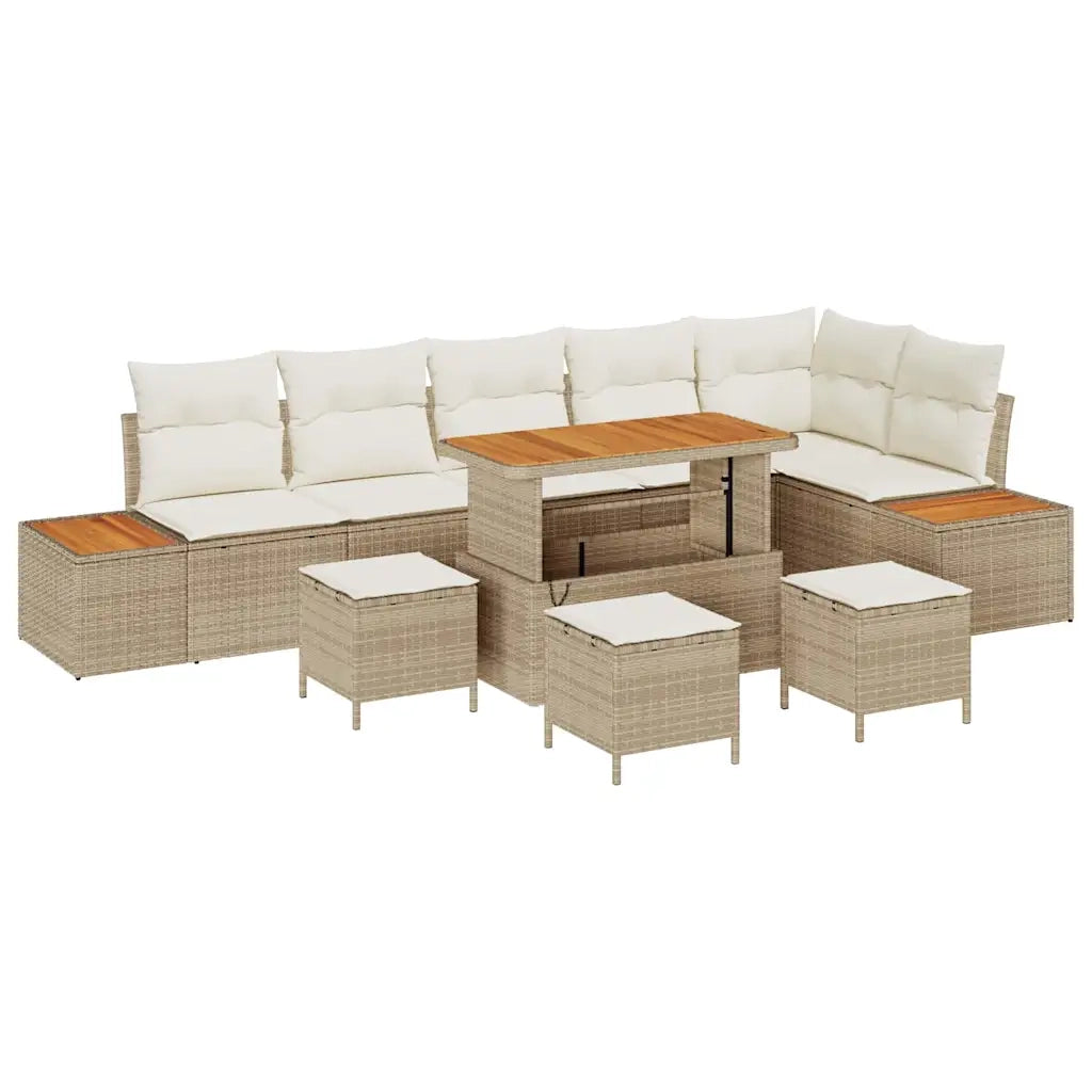 Set Divano da Giardino con cuscino 10 pcs Beige Poly Rattan