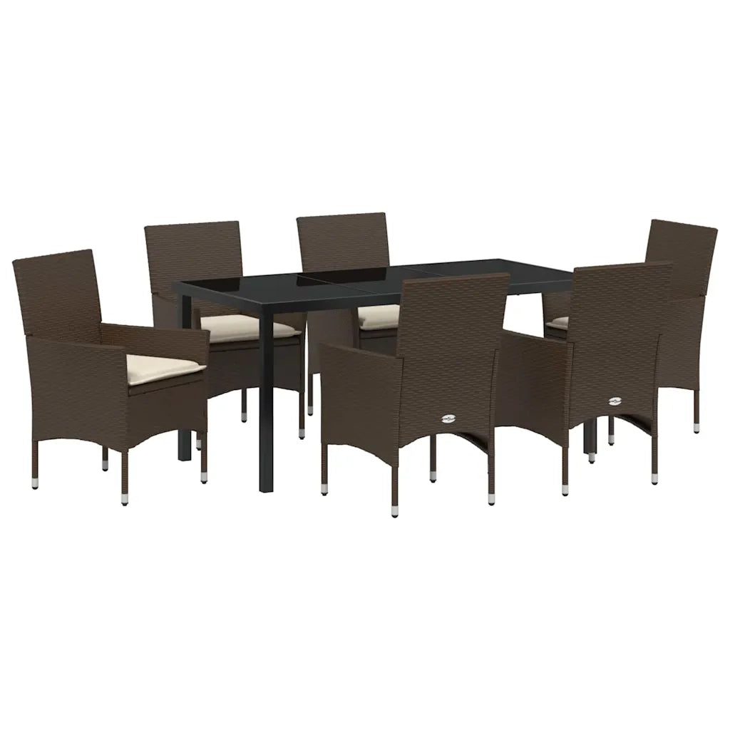 Set da Pranzo per Giardino con cuscino 7 pcs Marrone polyrattan 3379783