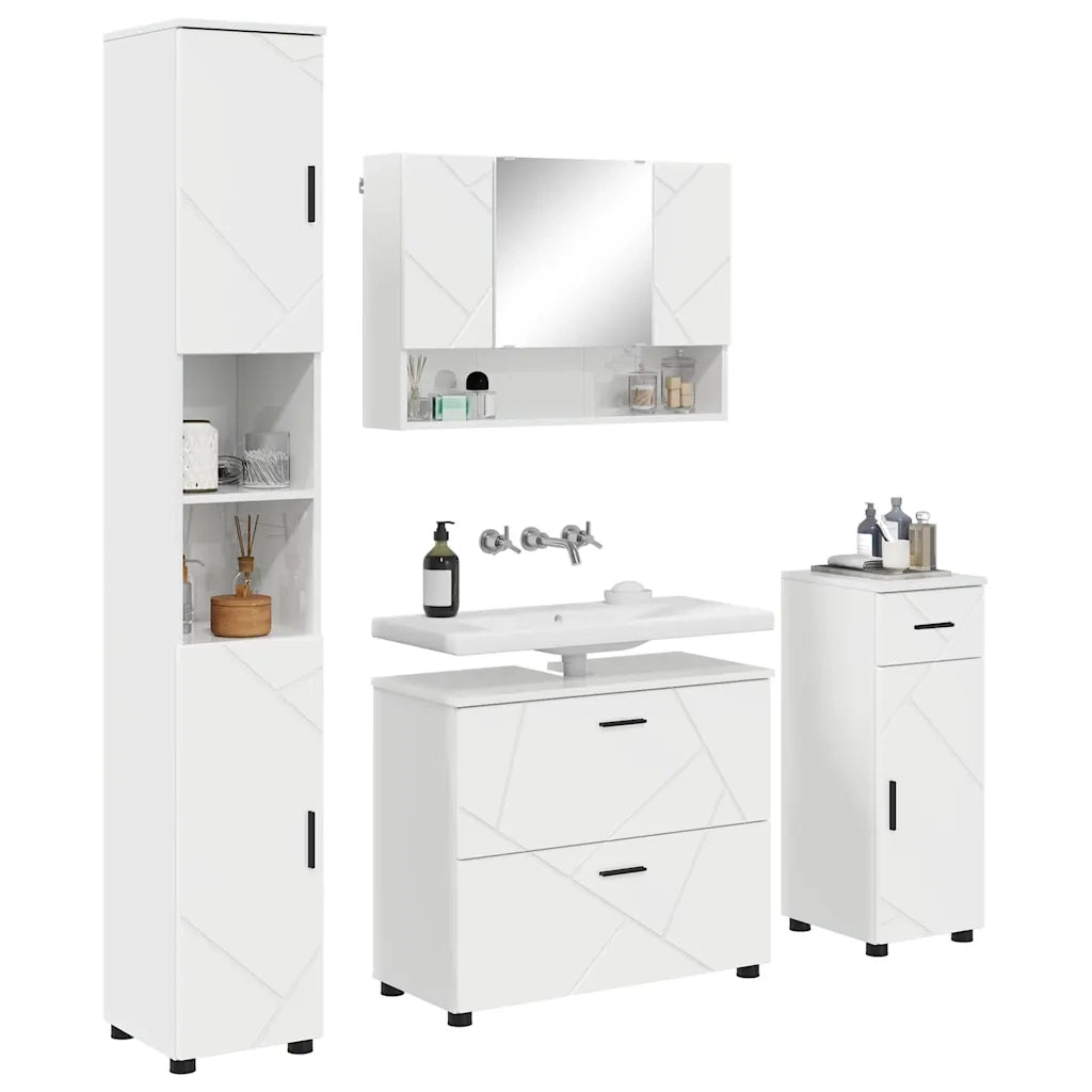 Set di mobili per il bagno con cassetto 4 pcs Bianco Lucido 3393057