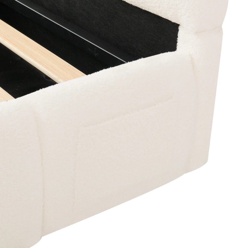 Letto singolo imbottito 90x200 cm con contenitore; rete inclusa; bouclé beige