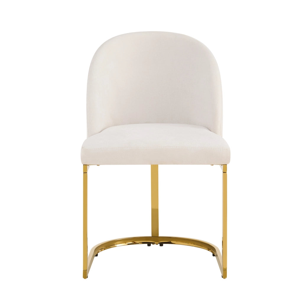 Set di 6 sedie da pranzo con doppio schienale e gambe in metallo rivestite in chenille beige e oro