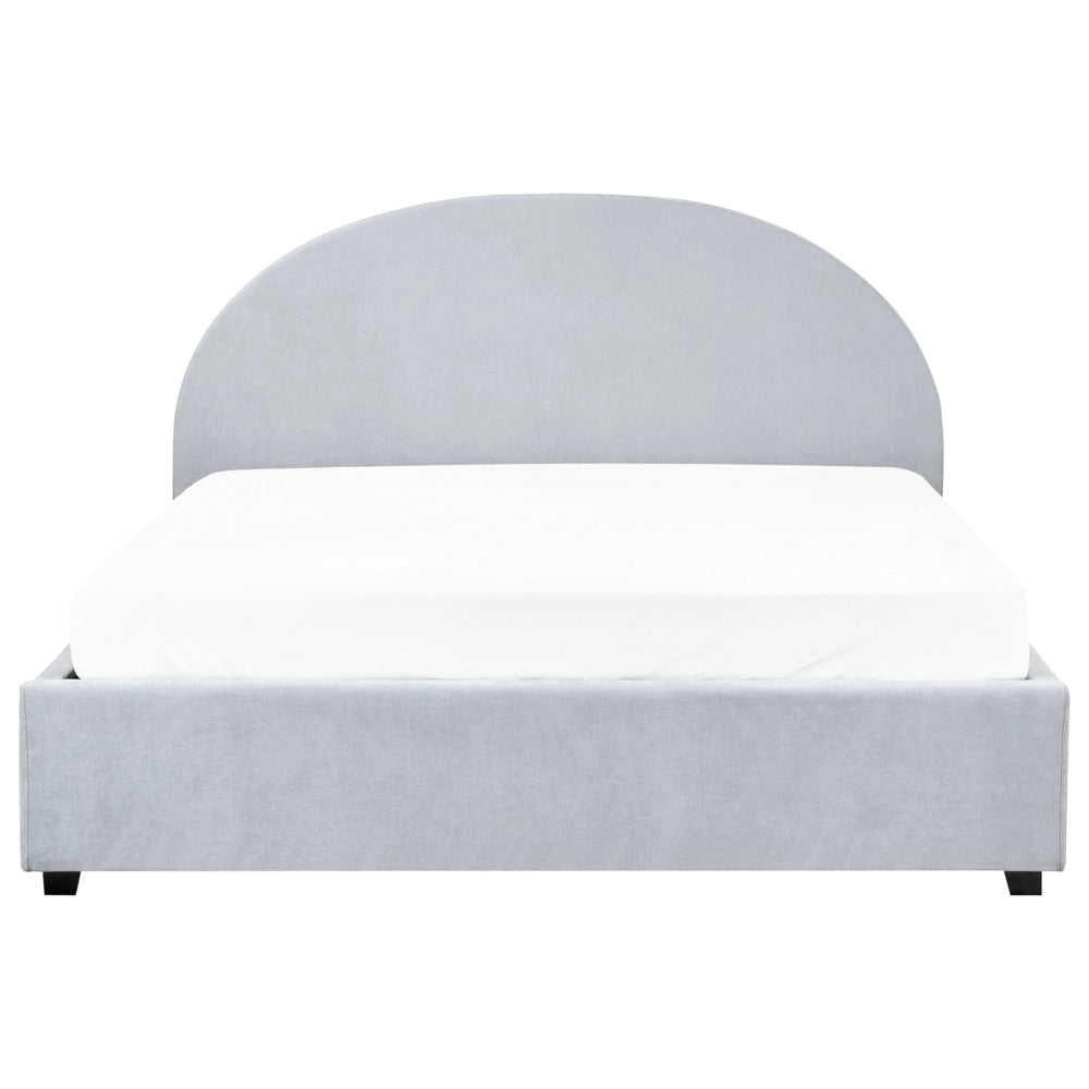 Letto contenitore matrimoniale imbottito tessuto di ciniglia azzurro retrò minimalista 160 x 200