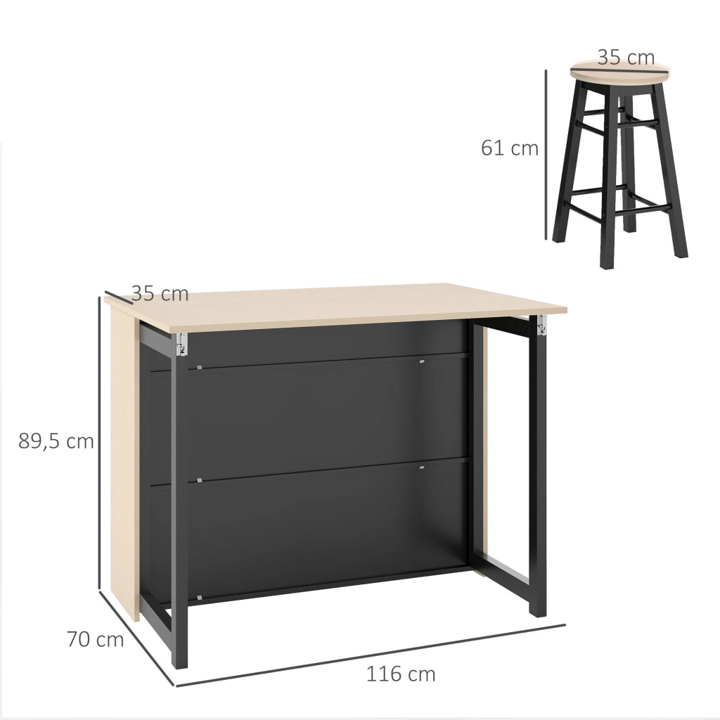 Set bar con tavolo pieghevole e sgabelli ¨C zephmum ¨C nero+rovere 116x70x89,5cm