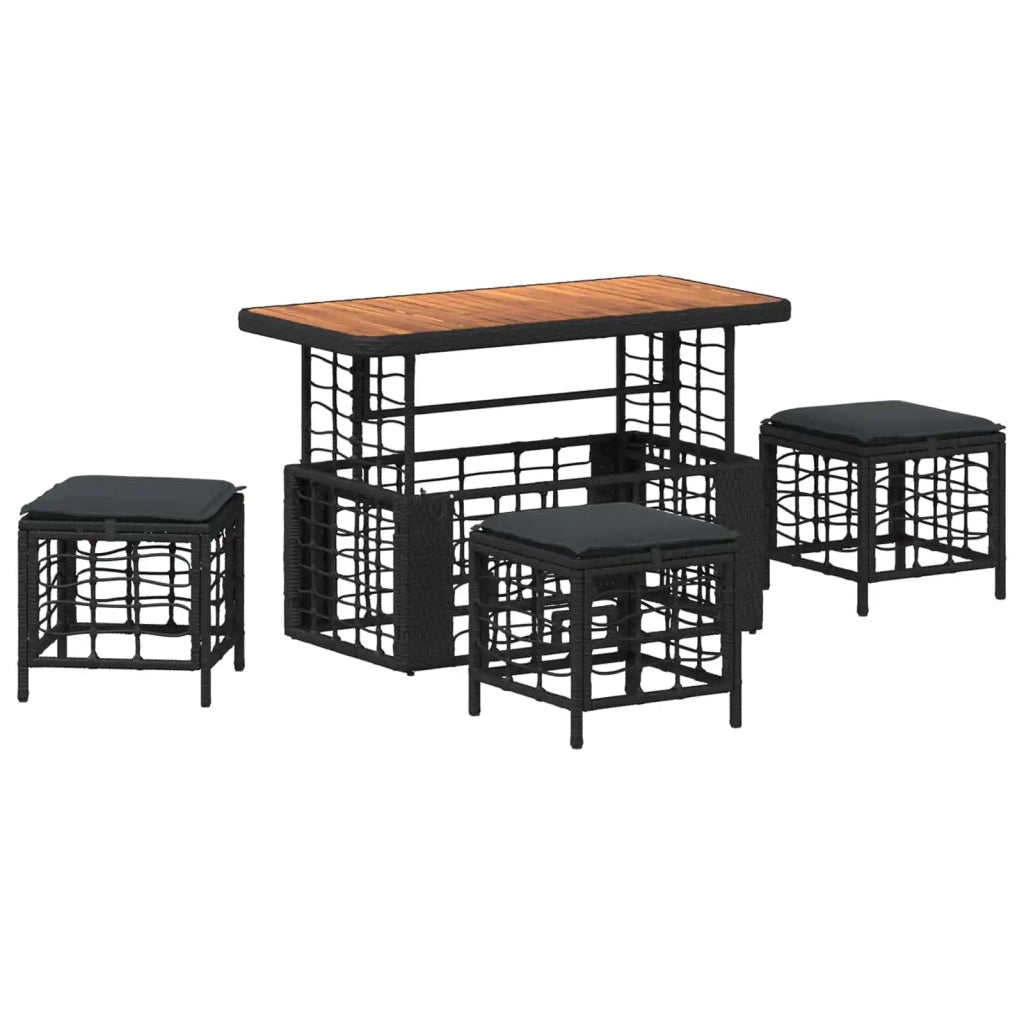 Set da Pranzo per Giardino con cuscino 4 pcs Nero e Grigio