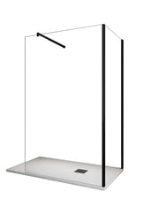 Parete Doccia Angolare walk-in h 200 vetro 8MM trasparente Telaio Nero con Accessori - 75X120 REVERSIBILE