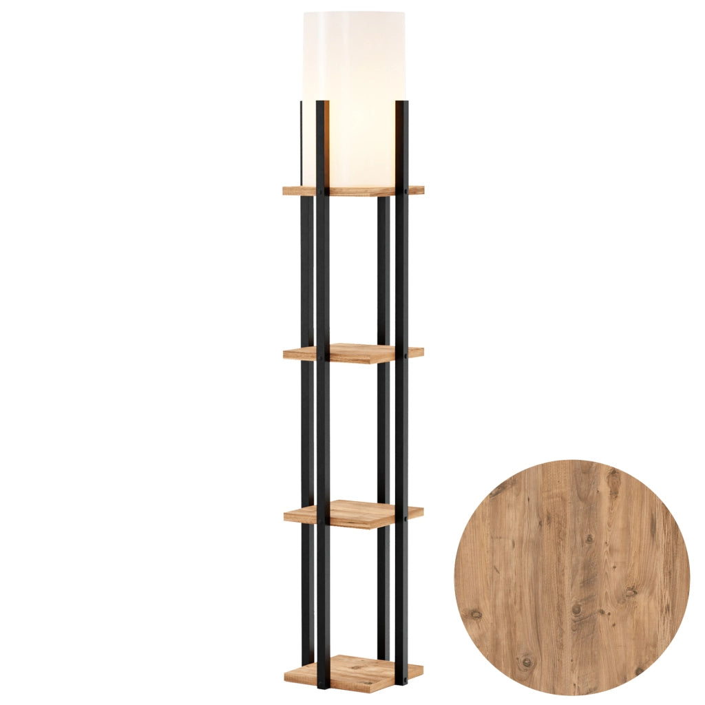 Lampada a Mobiletto Stourbridge Paralume Cilindrico Scaffale Nero / Effetto Rovere - lux.pro