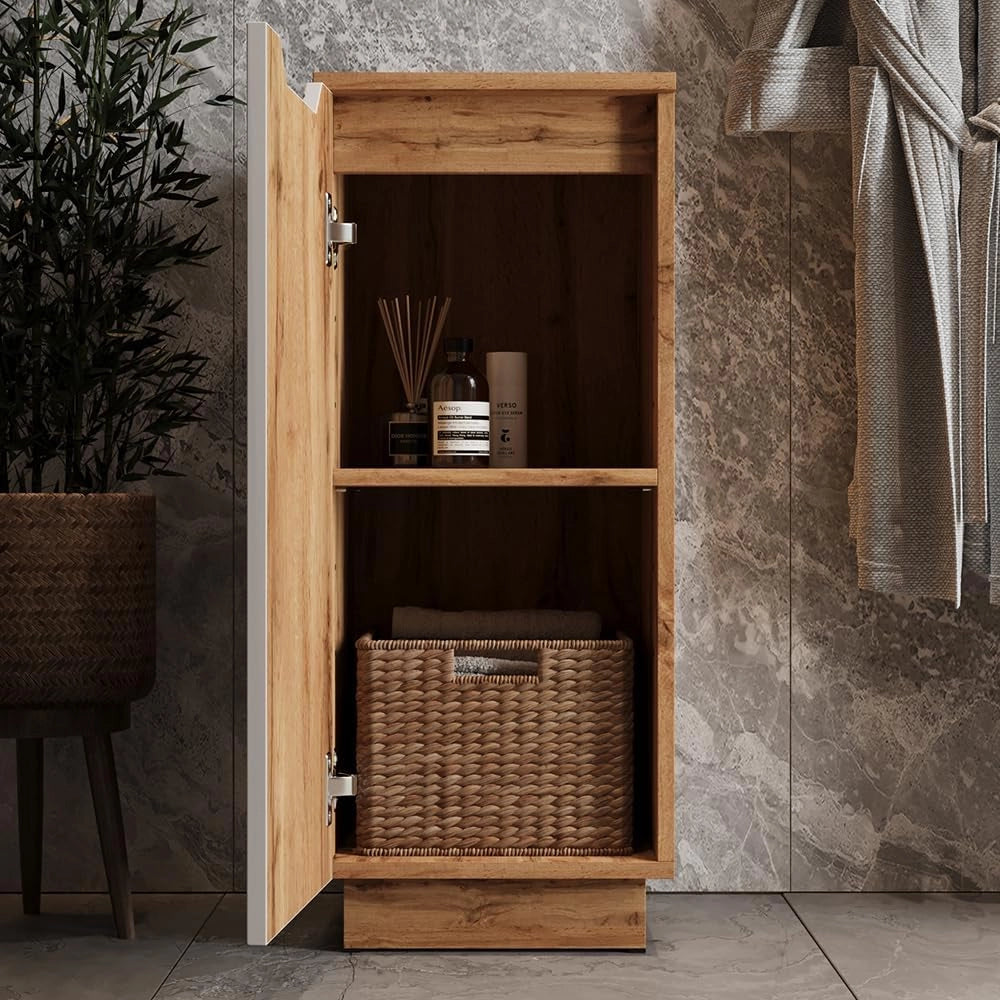 mobiletto bagno Lotta, Rovere/bianco a strisce, 33.4 x 81.9 cm