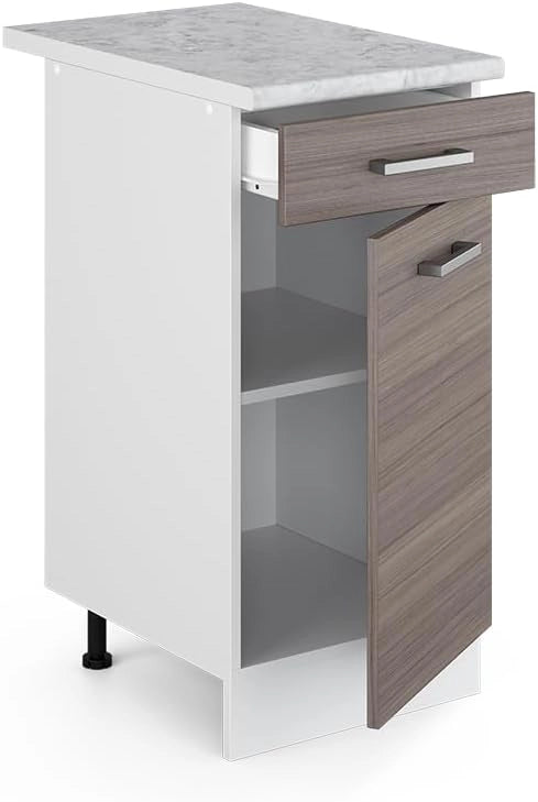 Base universale R-Line, Grigio, 40 cm con cassetto, con piano di lavoro, adatto per essere riposto in modo salvaspazio nelle cucine componibili
