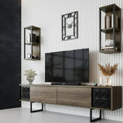 Mobile porta TV Axa, Credenza da soggiorno, Armadio basso per TV, Base parete attrezzata, 180x30h48 cm, Noce e Nero