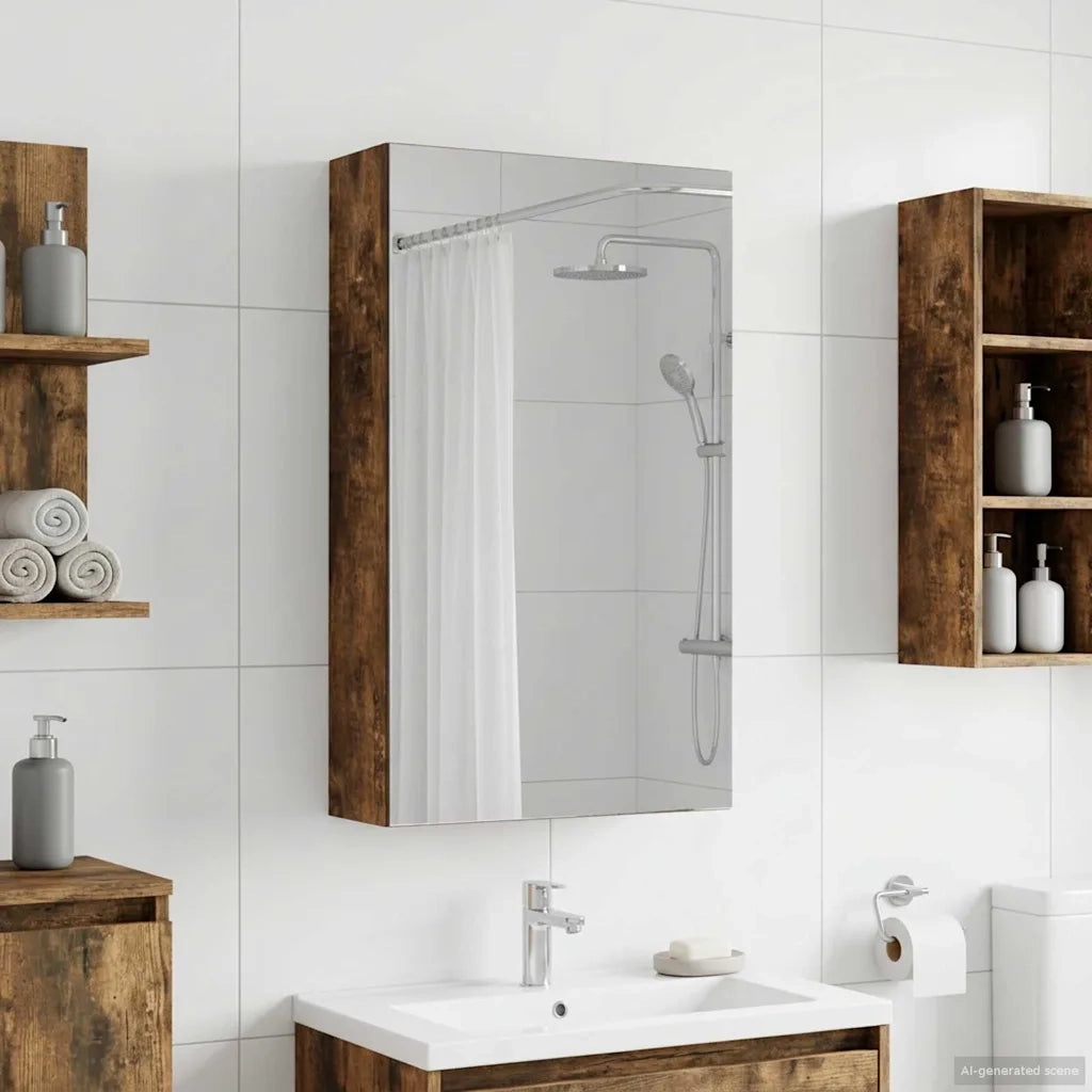 Mobiletto per specchio da bagno Rovere fumé 30 x 10,5 x 50 cm