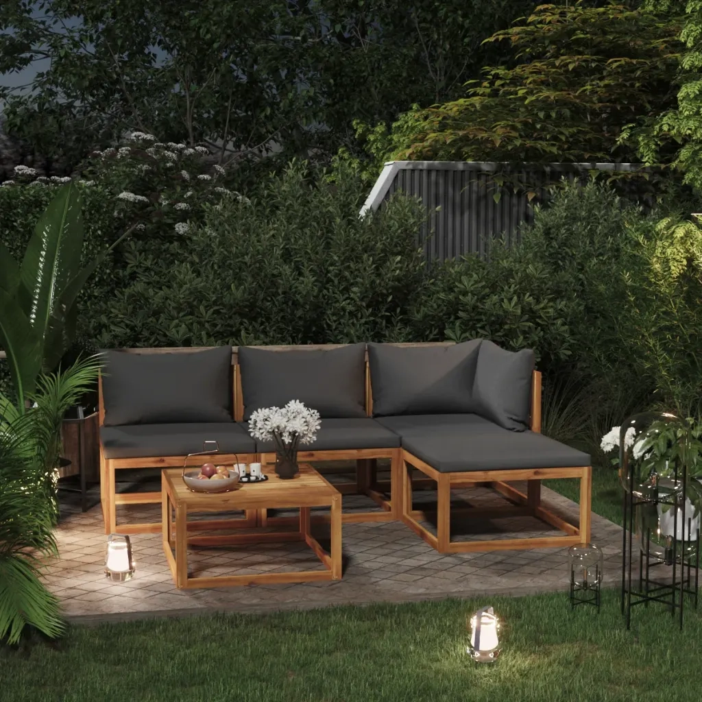 Set Divani da Giardino 5 pz con Cuscini in Massello di Acacia cod mxl 46894