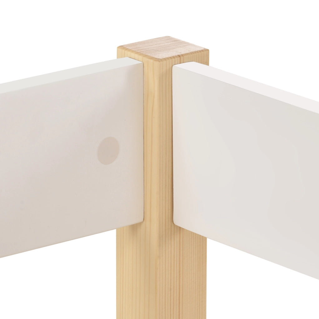 Letto per bambini 90x190 cm semi alto con cassetti e barriera; legno bianco (Senza materasso)