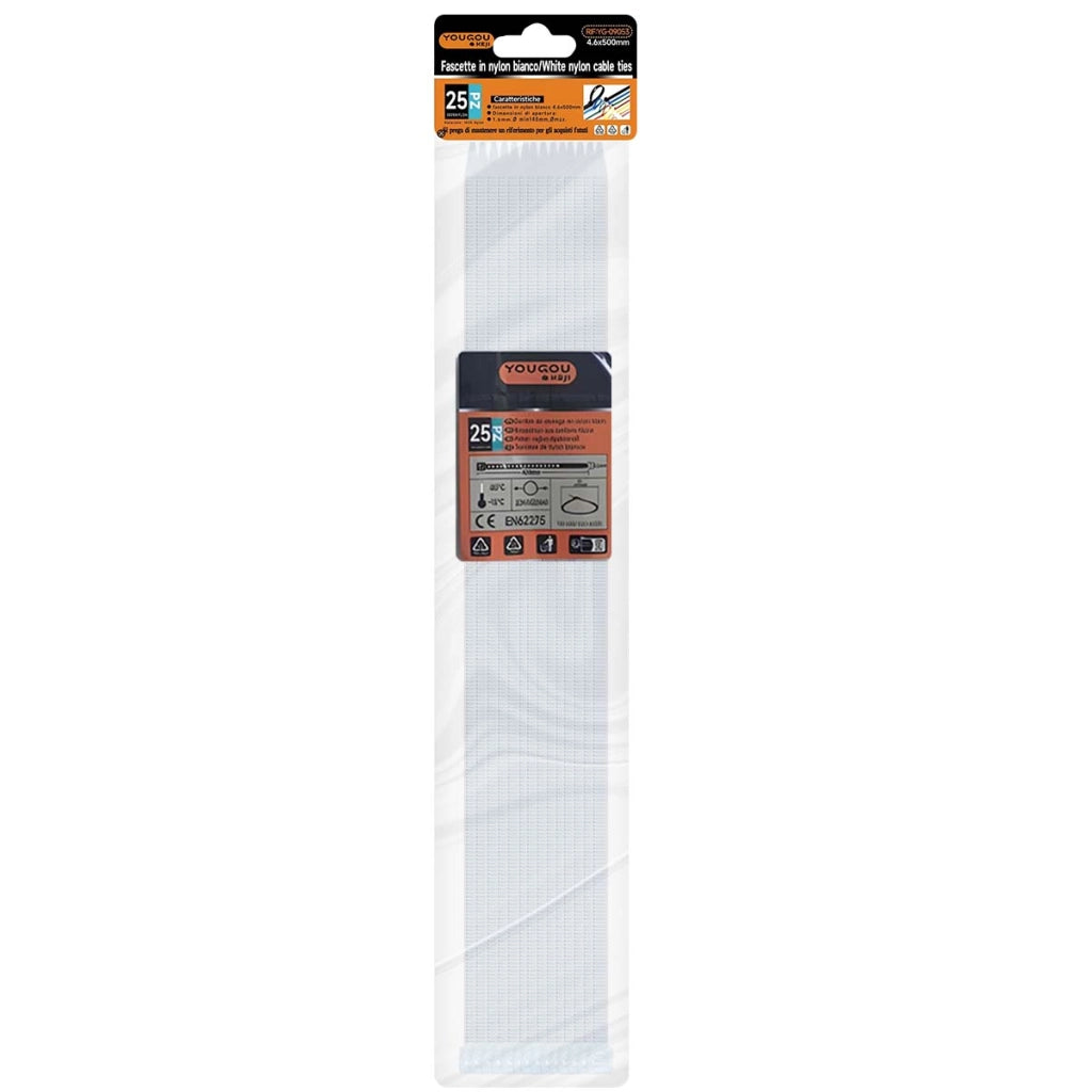 Fascette Stringicavo Autobloccanti 4,6 x 500mm 25 Pezzi in Nylon Bianco Avizar