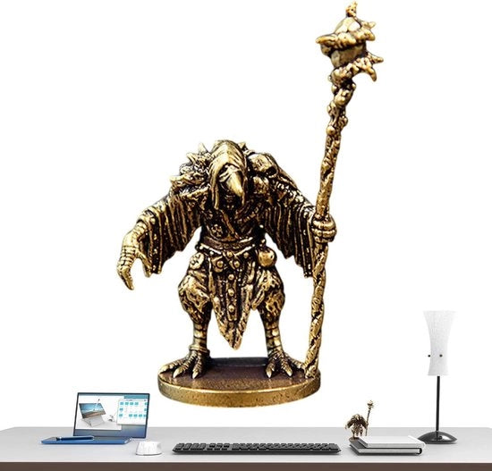 Decorazione per la casa - Statuetta in rame di stile retro di un uccello in piedi su un piedistallo di un mago - Ornamenti in rame per la tavola da tè, decorazioni per feste.