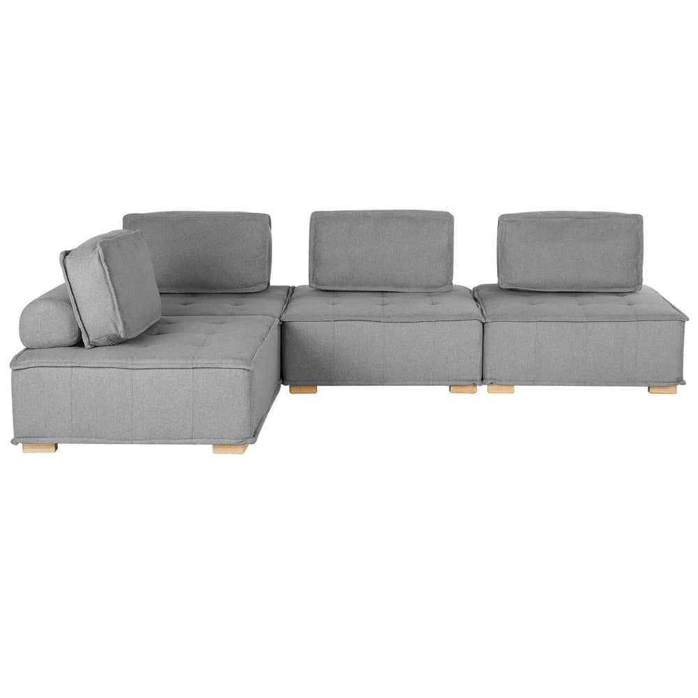 Divano Angolare Tessuto Poliestere Grigio 300 x 200 cm Imbottito 4 Posti Modulare A Forma Di L Scandinavo Moderno