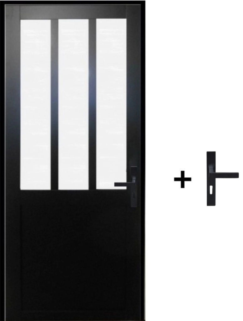 Blocco Porta Officina Vetro Nero Smerigliato H204 x L73 Dimensioni Pannello di Spinta Sinistro + Maniglia