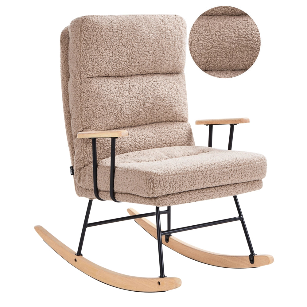 Sedia a dondolo Rivestimento in Boucle beige sporco Gambe in legno e gomma Schienale reclinabile Soggiorno